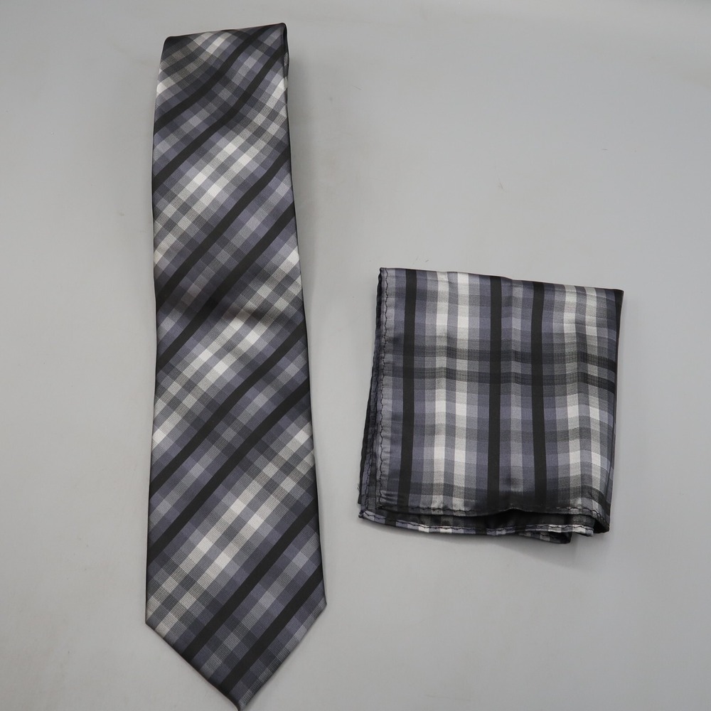 Armando Italy Neck Tie with Matching Handkerchief Microfiber Black Gray